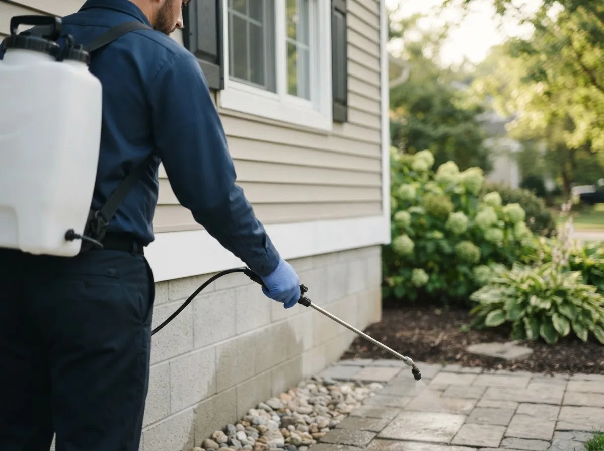 Pest control technician inspecting a home in Friendsville, PA